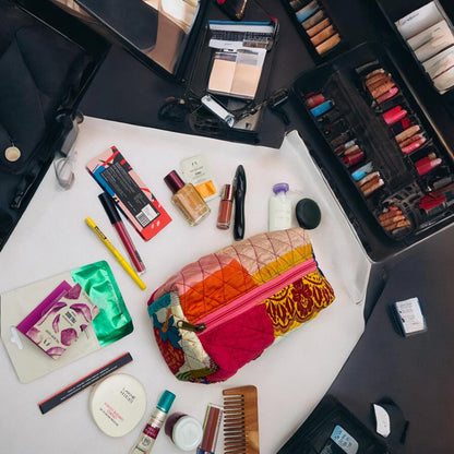 Personalized Makeup Pouch: Upcycled Fabric Travel Toiletry Kit