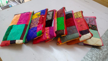 Pack of 10 Handmade Gift Pouches, Assorted bags with Zip closure, Travel and Storage Makeup Pouches, Wedding favors, Christmas