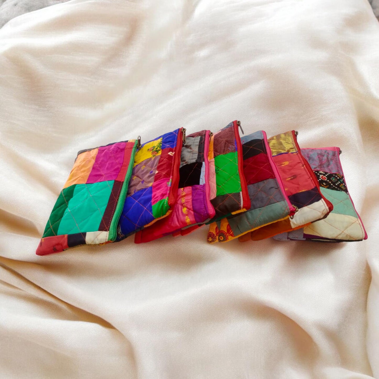 Pack of 10 Handmade Gift Pouches, Assorted bags with Zip closure, Travel and Storage Makeup Pouches, Wedding favors, Christmas