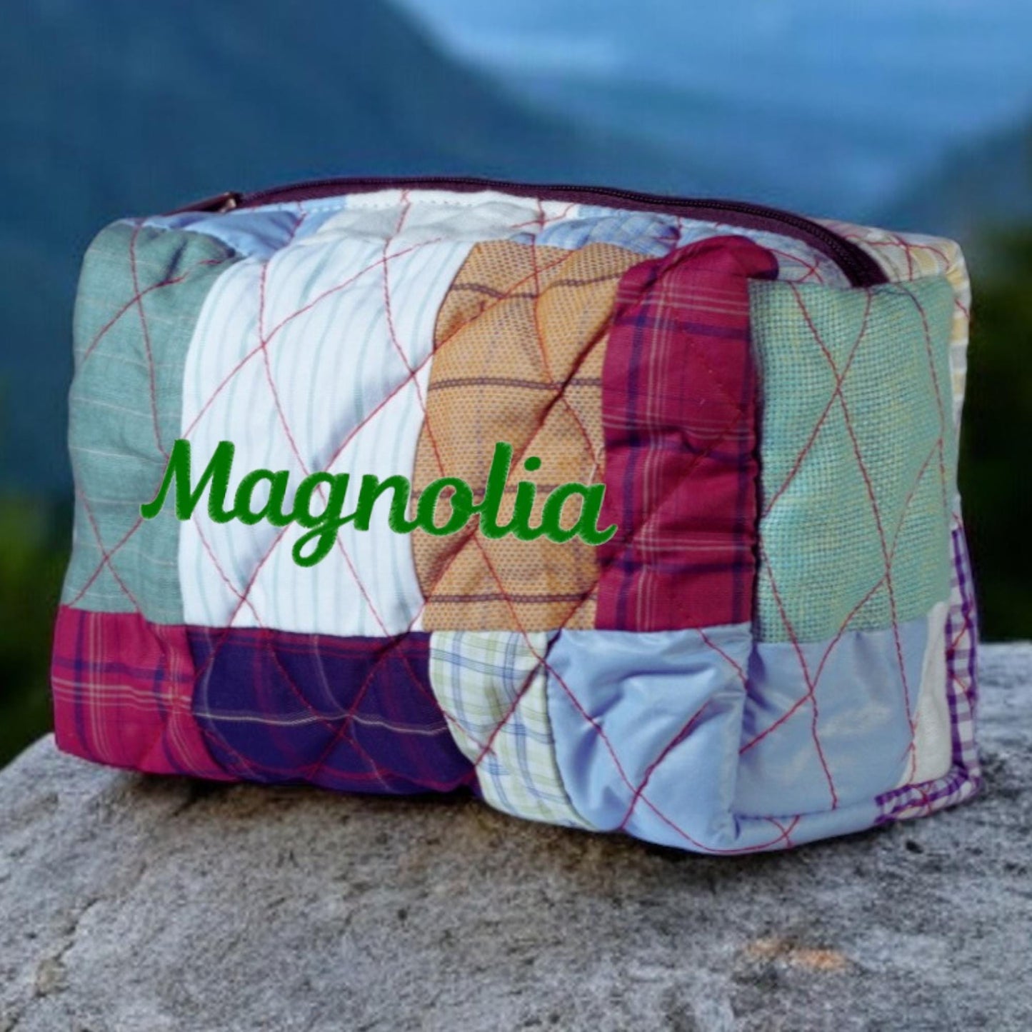Personalized Makeup Pouch: Upcycled Fabric Travel Toiletry Kit