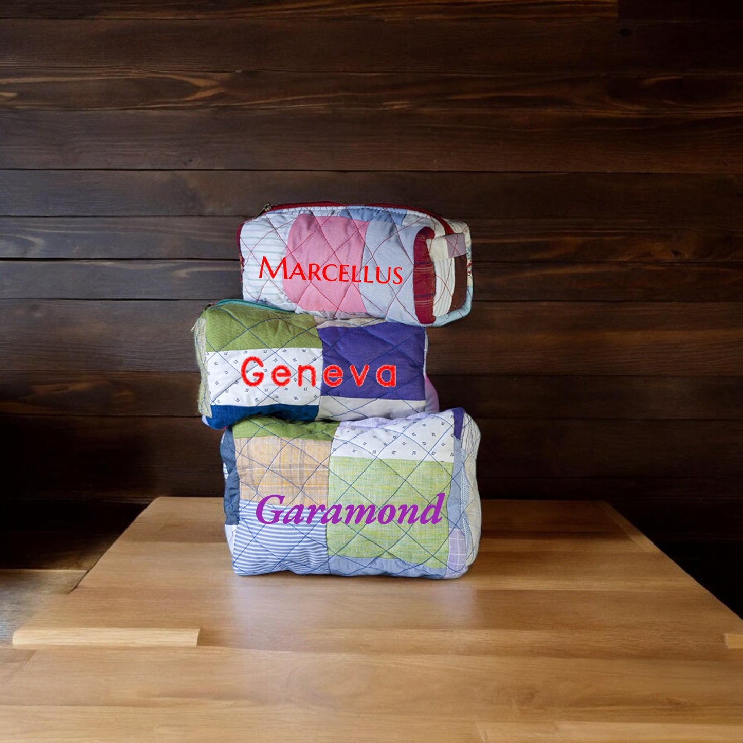 Personalized Makeup Pouch: Upcycled Fabric Travel Toiletry Kit