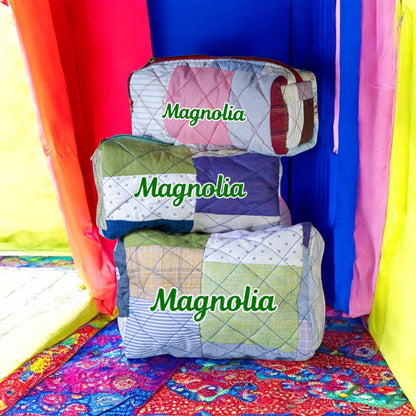 Personalized Makeup Pouch: Upcycled Fabric Travel Toiletry Kit