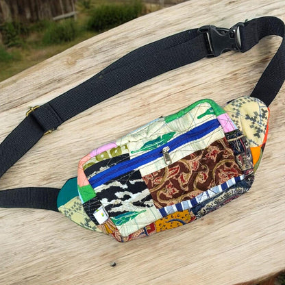 Boho Patchwork Fanny Pack | Handmade Colorful Belt Bag | Quilted Bum Bag with Zipper Pockets | Sustainable Crossbody Sling | Unisex