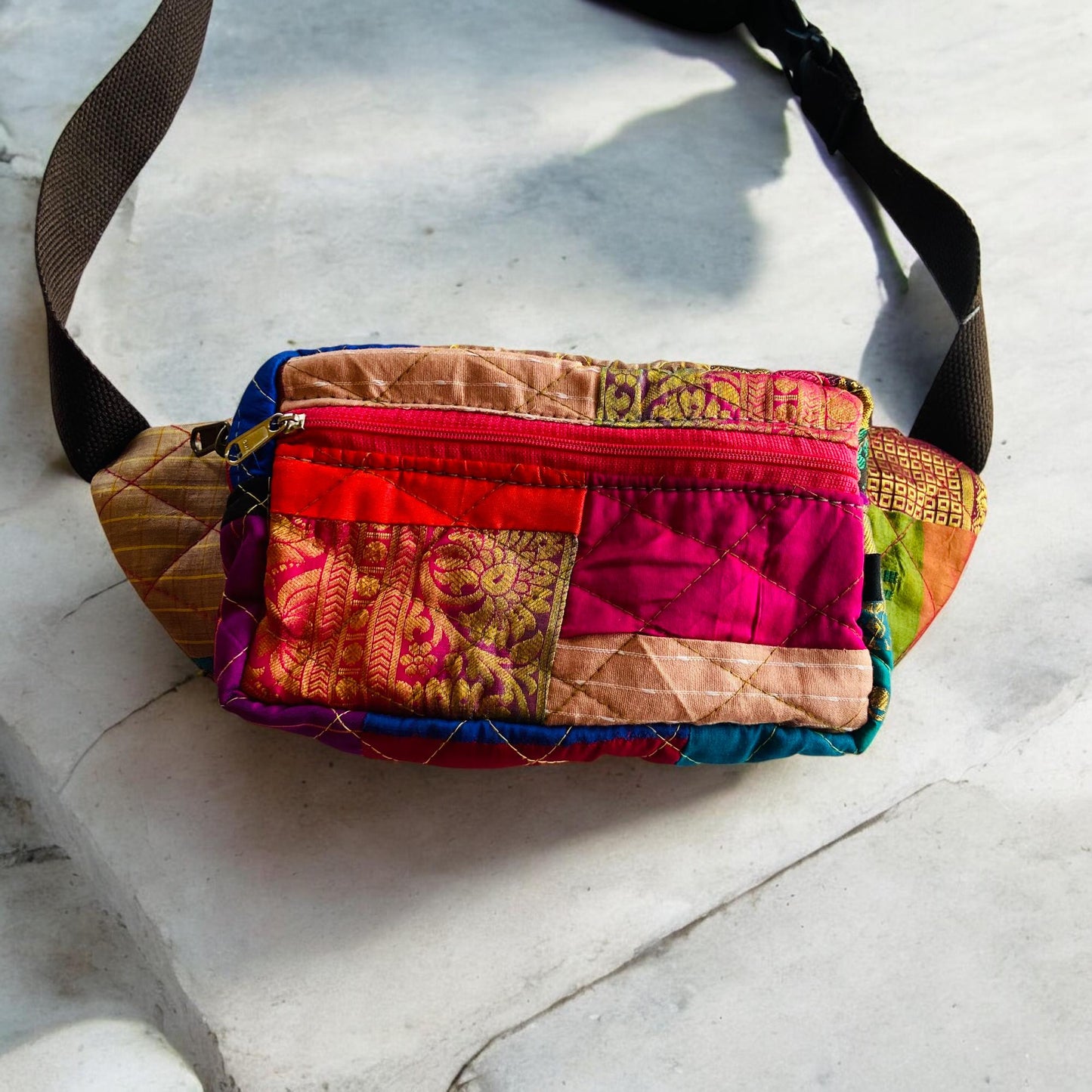 Boho Patchwork Fanny Pack | Handmade Colorful Belt Bag | Quilted Bum Bag with Zipper Pockets | Sustainable Crossbody Sling | Unisex