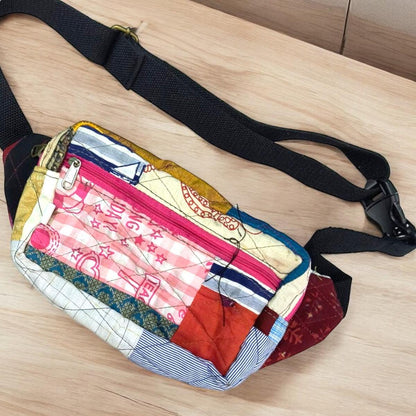 Boho Patchwork Fanny Pack | Handmade Colorful Belt Bag | Quilted Bum Bag with Zipper Pockets | Sustainable Crossbody Sling | Unisex