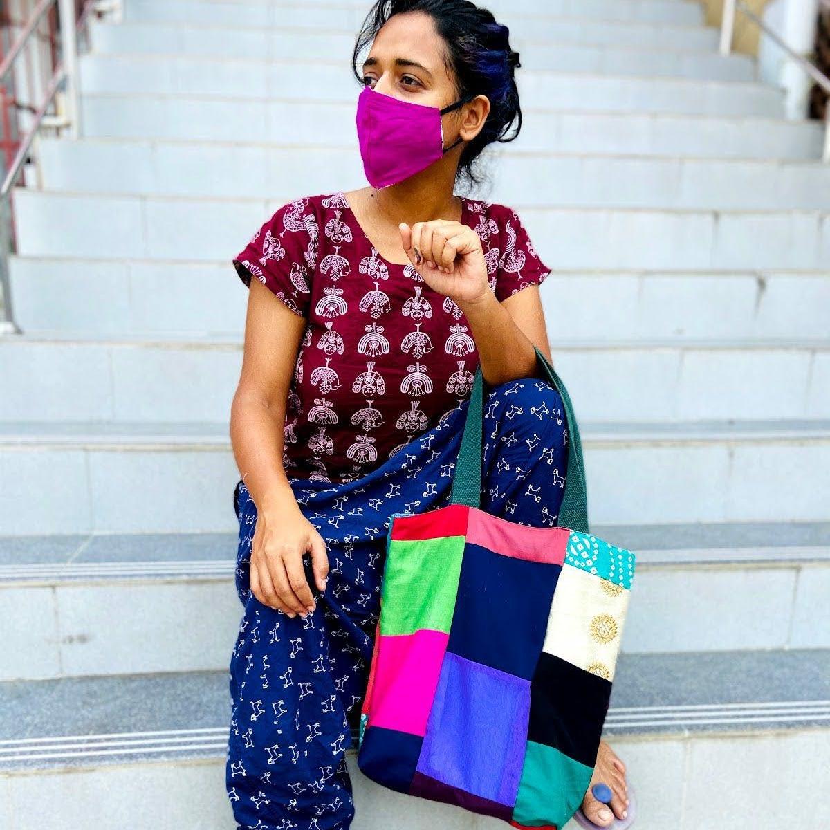 Handmade Patchwork Quilted Tote Bag: Upcycled Market Bag