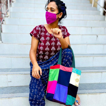 Handmade Patchwork Quilted Tote Bag: Upcycled Market Bag