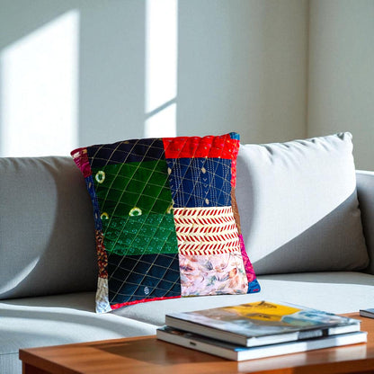 Handmade Quilted Patchwork Cushion Cover: Boho Throw Pillow Case