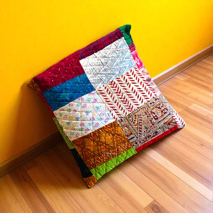 Handmade Quilted Patchwork Cushion Cover: Boho Throw Pillow Case