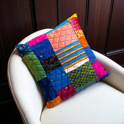 Handmade Quilted Patchwork Cushion Cover: Boho Throw Pillow Case