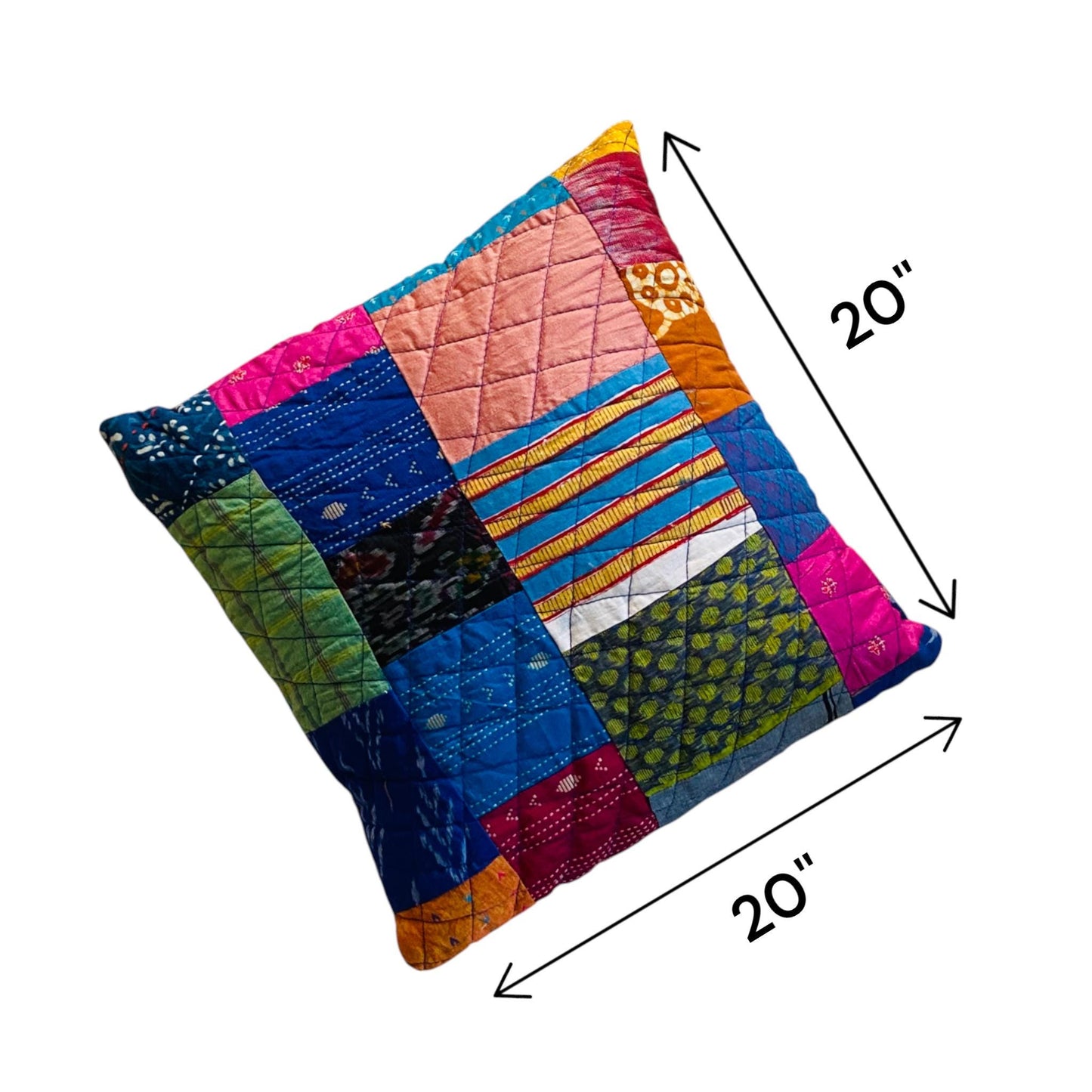 Handmade Quilted Patchwork Cushion Cover: Boho Throw Pillow Case