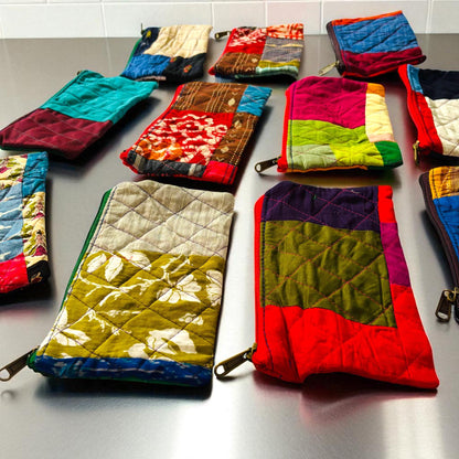 Pack of 10 Handmade Gift Pouches, Assorted bags with Zip closure, Travel and Storage Makeup Pouches, Wedding favors, Christmas