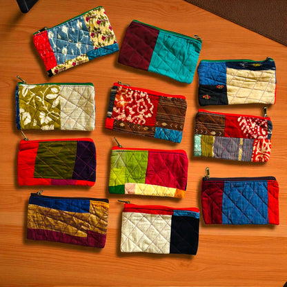 Pack of 10 Handmade Gift Pouches, Assorted bags with Zip closure, Travel and Storage Makeup Pouches, Wedding favors, Christmas