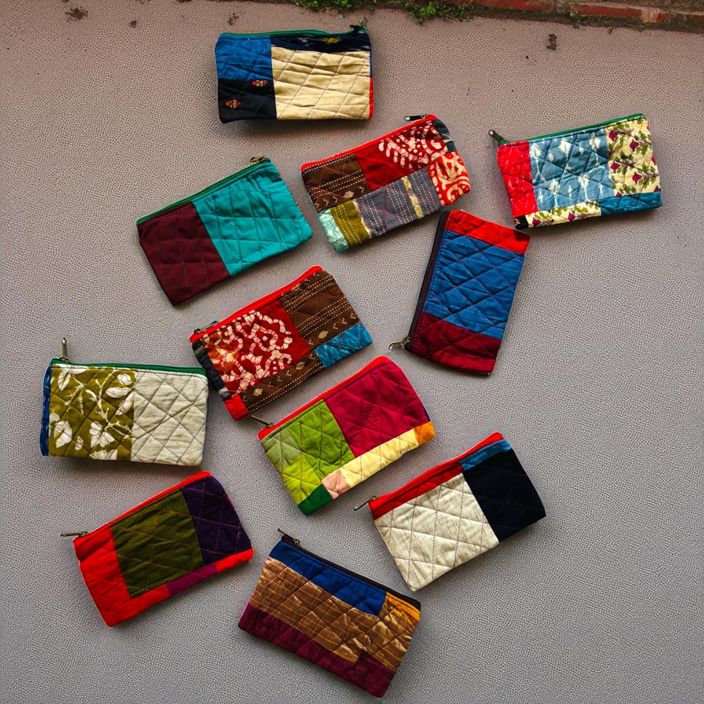 Pack of 10 Handmade Gift Pouches, Assorted bags with Zip closure, Travel and Storage Makeup Pouches, Wedding favors, Christmas