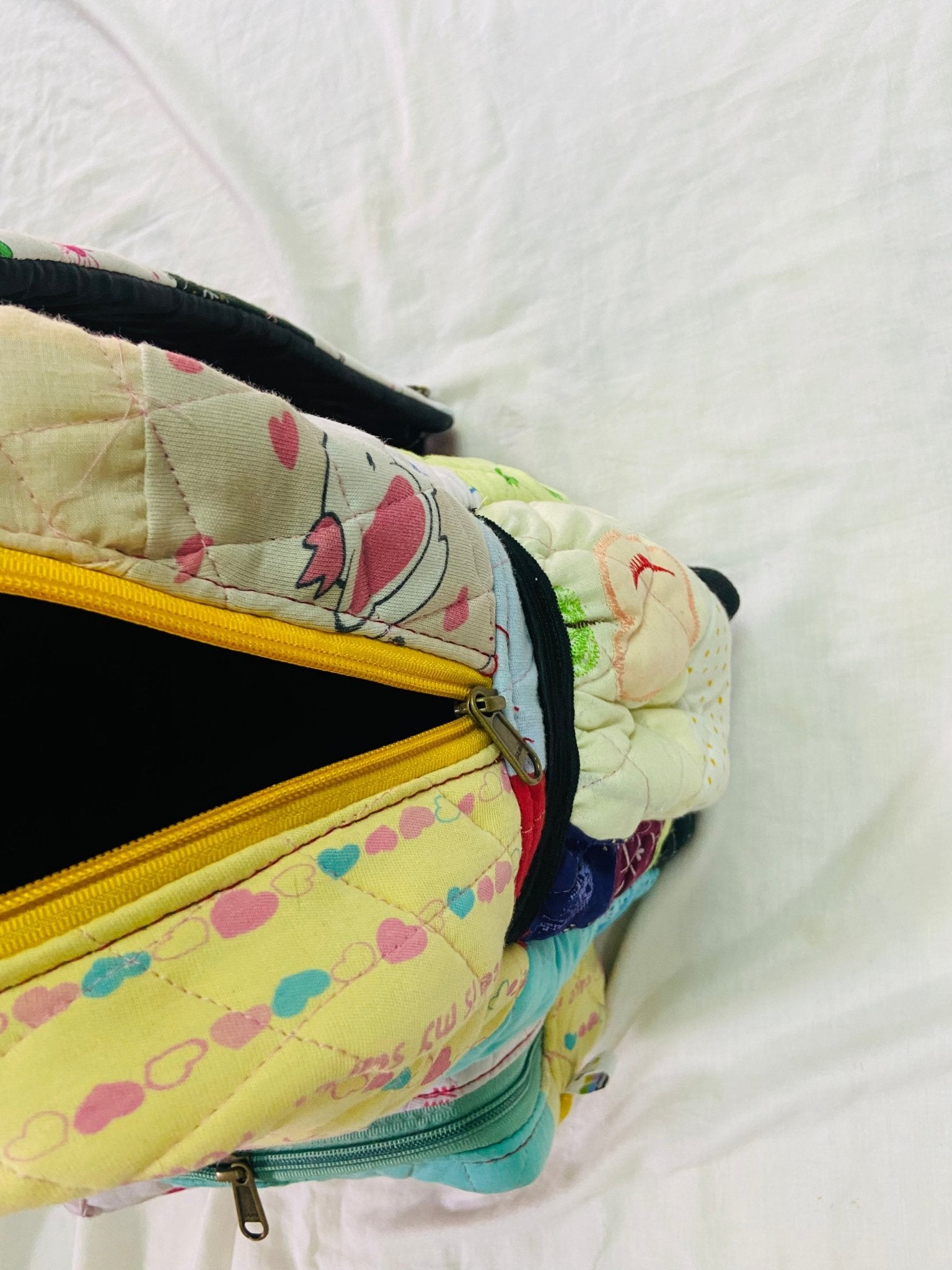 Memory Backpack with Name - Made from Precious Kids Clothes Baby Memories - Upcyclie made by women, patchwork quilted