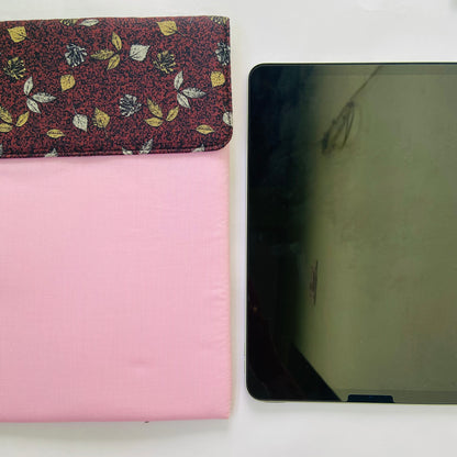 Eco-friendly iPad cover and Tablet Sleeve- Pink with Maroon Leaves