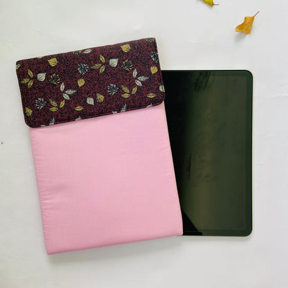 Eco-friendly iPad cover and Tablet Sleeve- Pink with Maroon Leaves