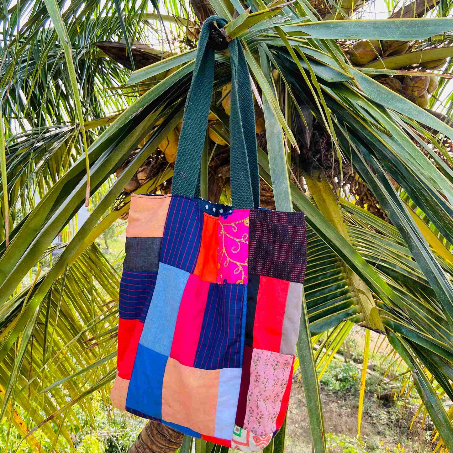 Sustainable Bags- Jolly Tote Bags made with patchwork Fabric blocks