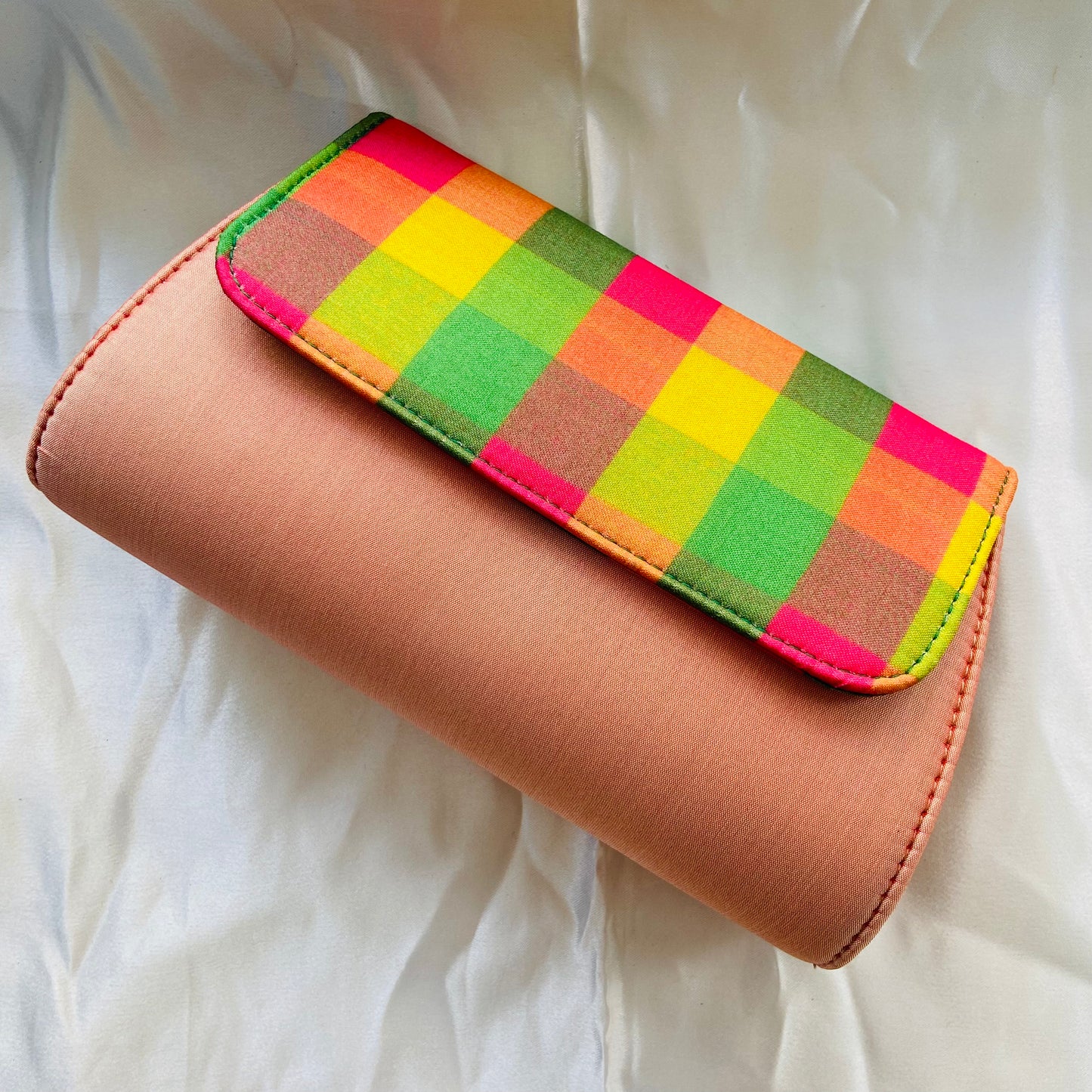 Special Clutch Purse Small - Peach with Multicolour Flap